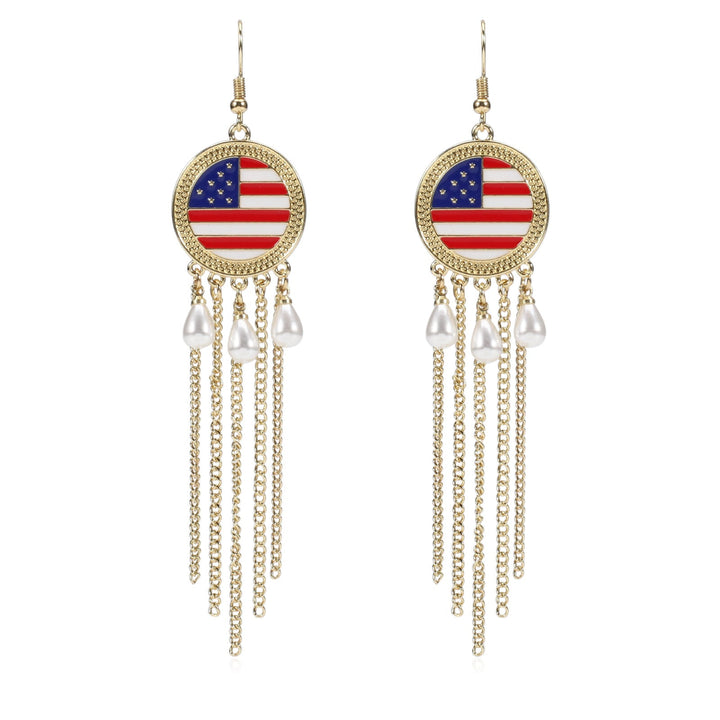 Women's nan long beaded fringe dangle earrings with enamel flag medallion and crystal drops Kalsten