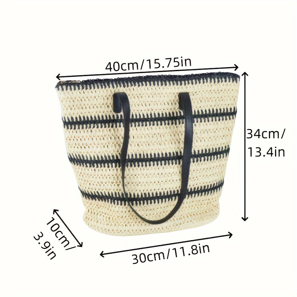 Elegant Raffia Shopping Bag with Leather Handles Kalsten