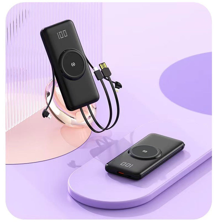 Portable power bank with wireless charging function and integrated charging cable Kalsten