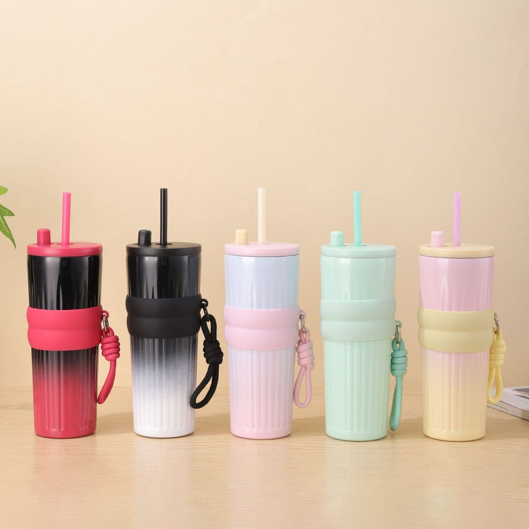Ladies multifunctional insulated drinking bottle with integrated straw and practical carrying handle Kalsten