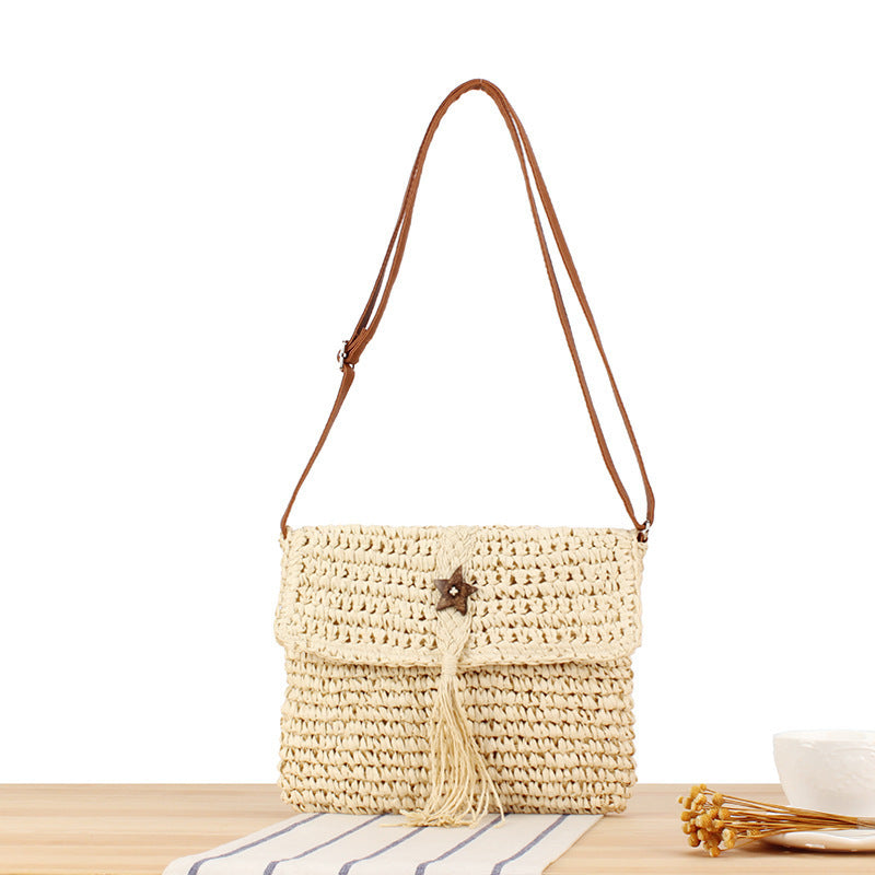 Handmade macrame shoulder bag with tassels and leather accents Kalsten