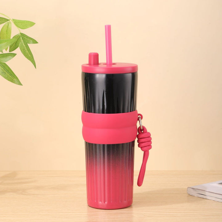 Ladies multifunctional insulated drinking bottle with integrated straw and practical carrying handle Kalsten
