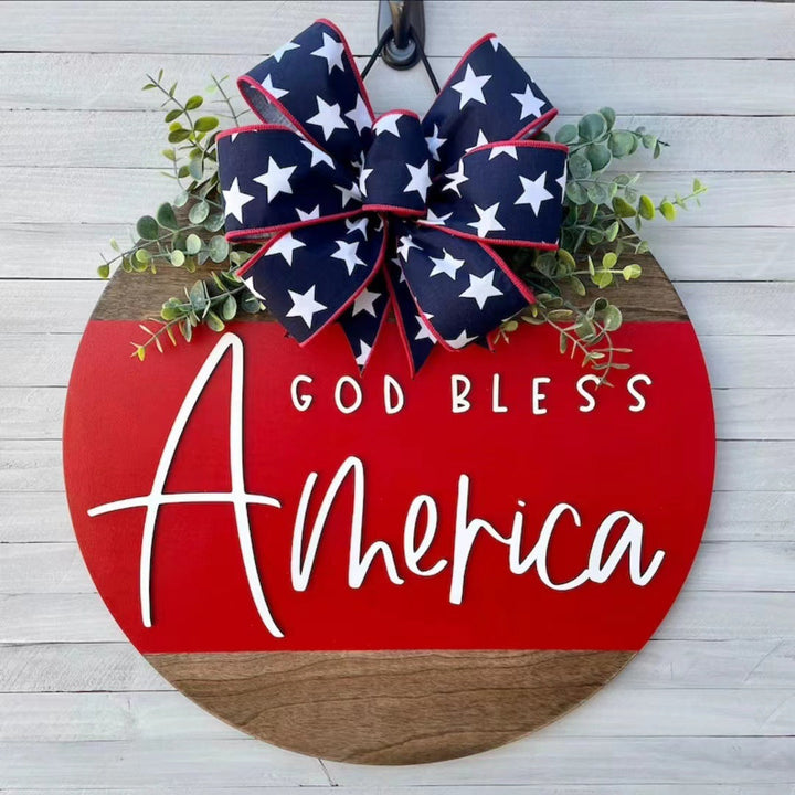 Unisex decorative wooden wall wreath with patriotic lettering Kalsten