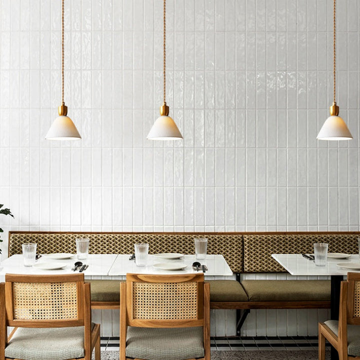 Retro Pleated Ceramic Brass Cocoon Pendant Lamp | Kalsten