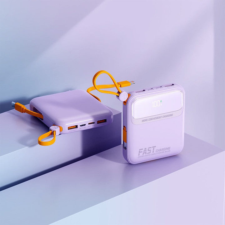 Compact power bank with integrated cable management and digital charge level display Kalsten