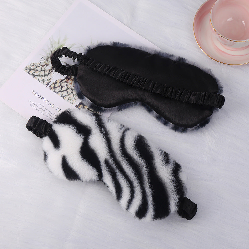 Women's luxury faux fur sleep mask with leopard print, extra soft padding and elastic comfort band Kalsten