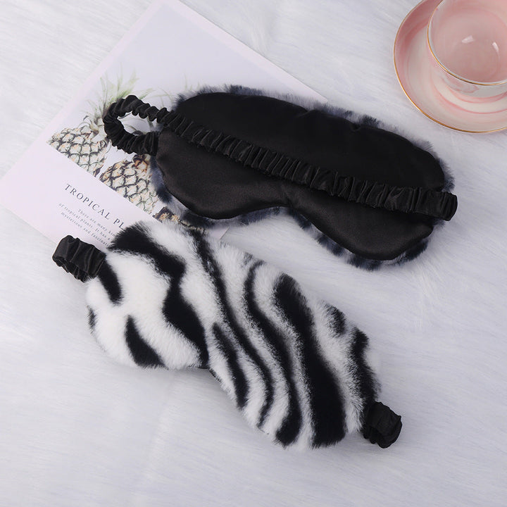 Women's luxury faux fur sleep mask with leopard print, extra soft padding and elastic comfort band Kalsten