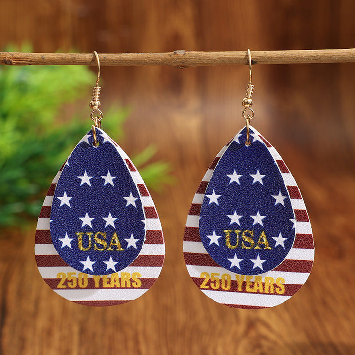Women's nan layered teardrop patriotic faux leather dangle earrings with gold-tone fishhook Kalsten