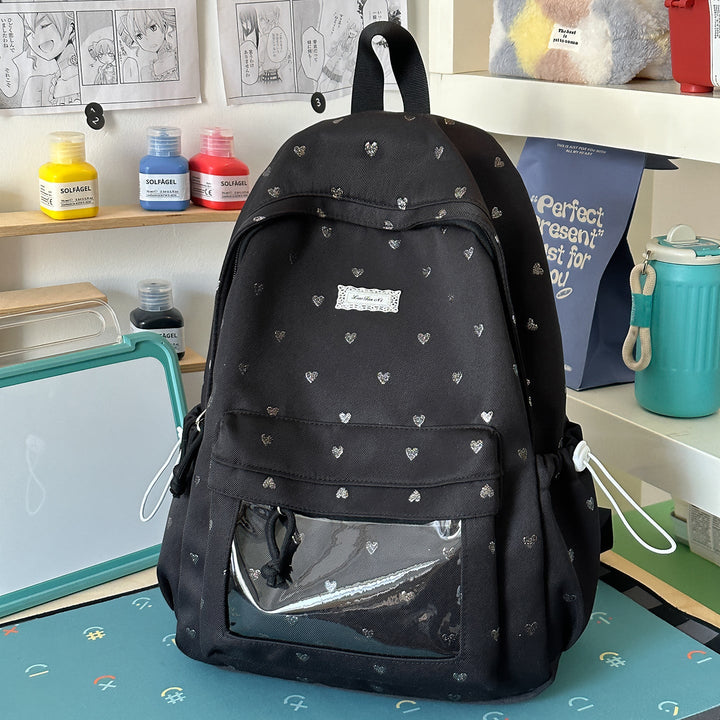 Heart-Patterned Casual School Backpack