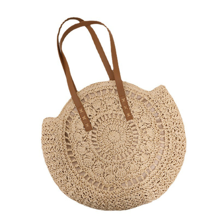 Handmade macrame tote bag with leather handles Kalsten