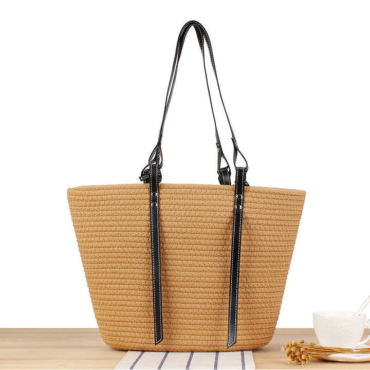 Braided beach bag with elegant faux leather handles Kalsten
