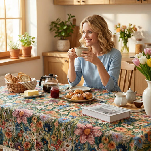 Embroidered Floral Tablecloth