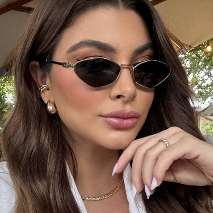 Women's geometric sunglasses with glossy metal frame and polarized lenses Kalsten