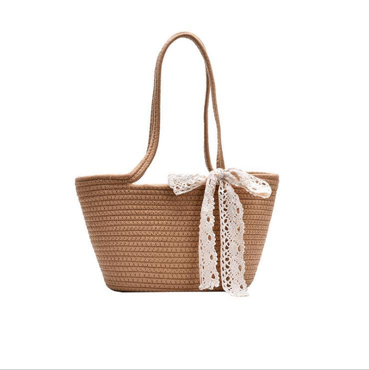 Handcrafted straw bag with lace accent Kalsten