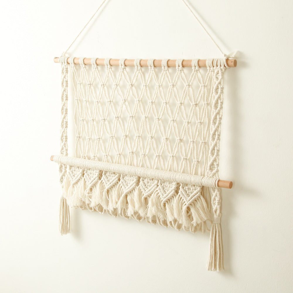 Macrame Wall Hanging with Natural Wood Accents Acalora
