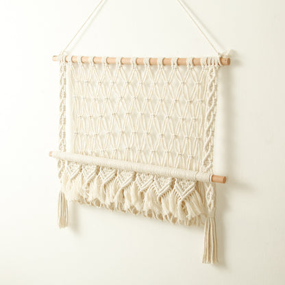 Macrame Wall Hanging with Natural Wood Accents Acalora