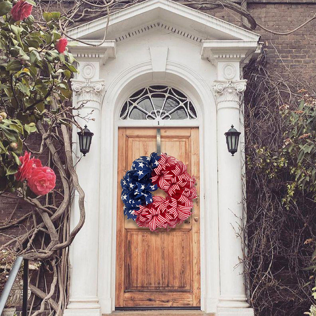 Unisex nan Americana star and stripe mesh front door wreath with full-bodied deco ribbon and over the door hanger Kalsten