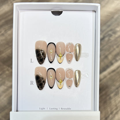 Reusable Stiletto Nail Art Set with Star and Gold Accents Acalora