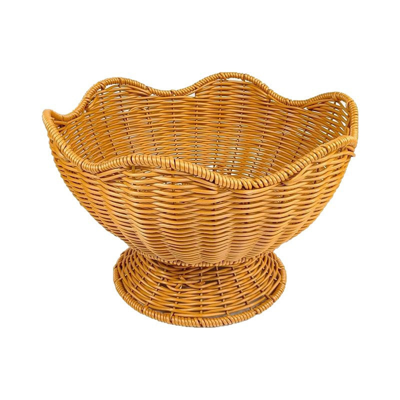Unisex Rattan Fruit Bowl with Elegant Wave Lines Kalsten