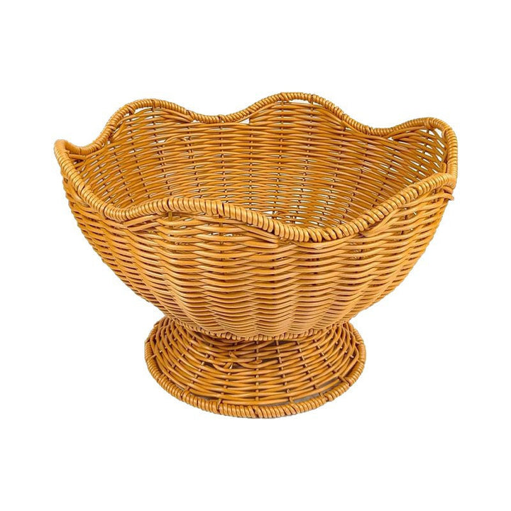 Unisex Rattan Fruit Bowl with Elegant Wave Lines Kalsten