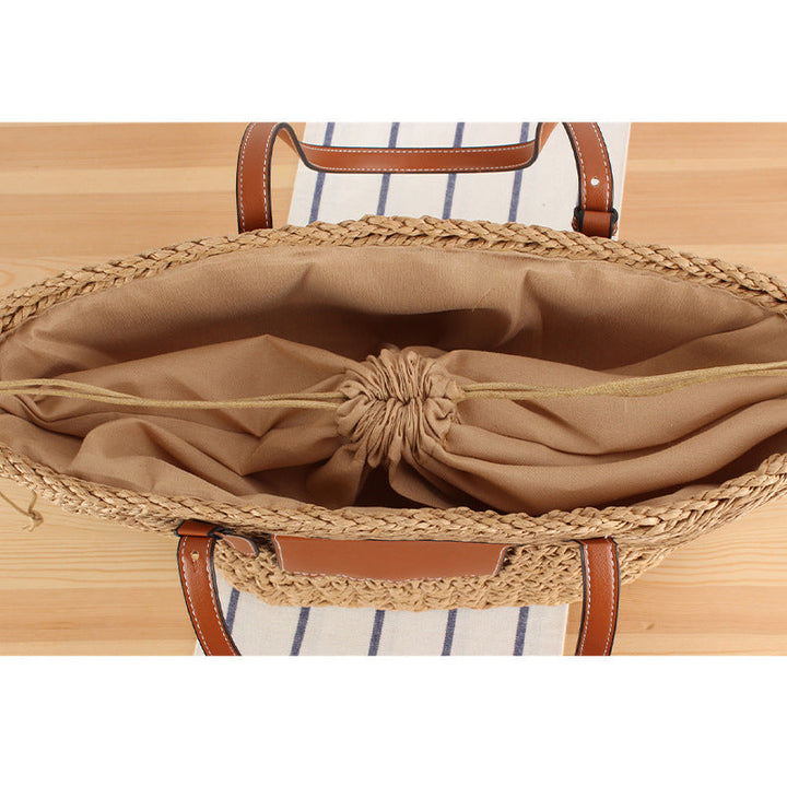 Braided bast bag with leather application Kalsten