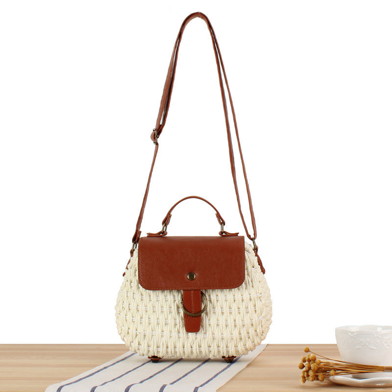 Handbag with Elegant Leather Lid and Woven Design Kalsten