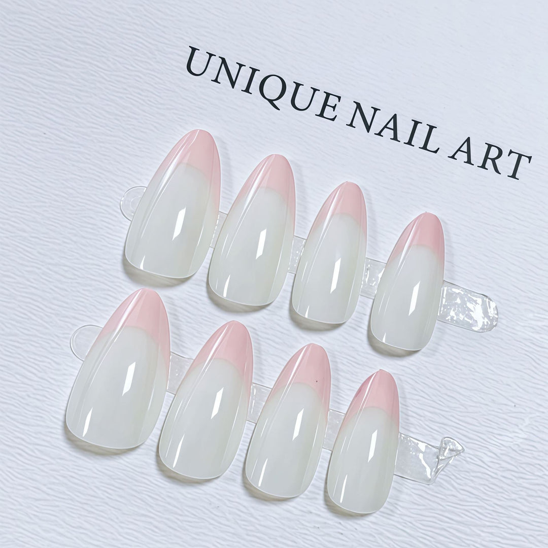 Stylish Almond-Shaped Press-On Nail Set with Chic Pink Tips Kalsten