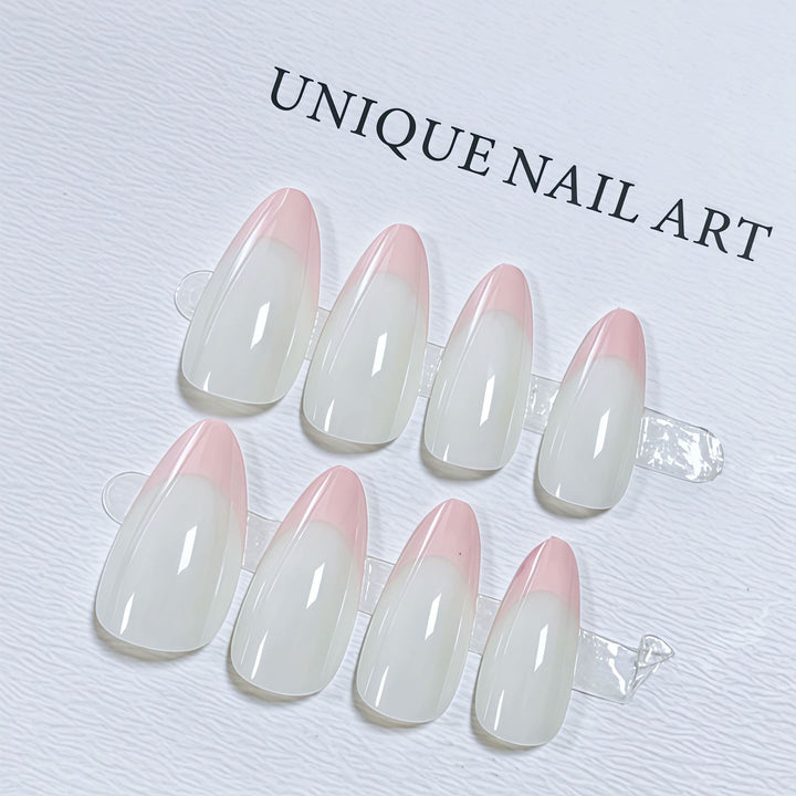 Stylish Almond-Shaped Press-On Nail Set with Chic Pink Tips Kalsten
