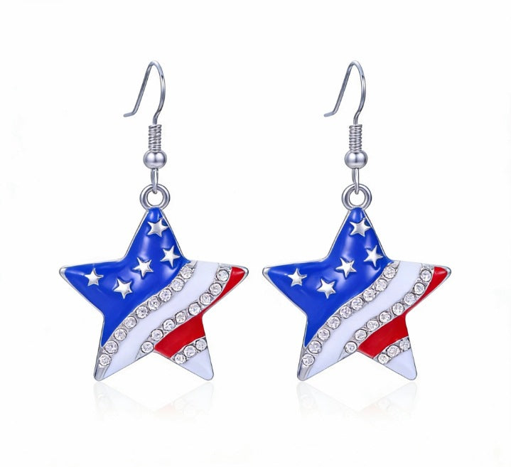 Women's long multi-layer star drop earrings with crystal embellishments and rhodium-plated alloy Kalsten