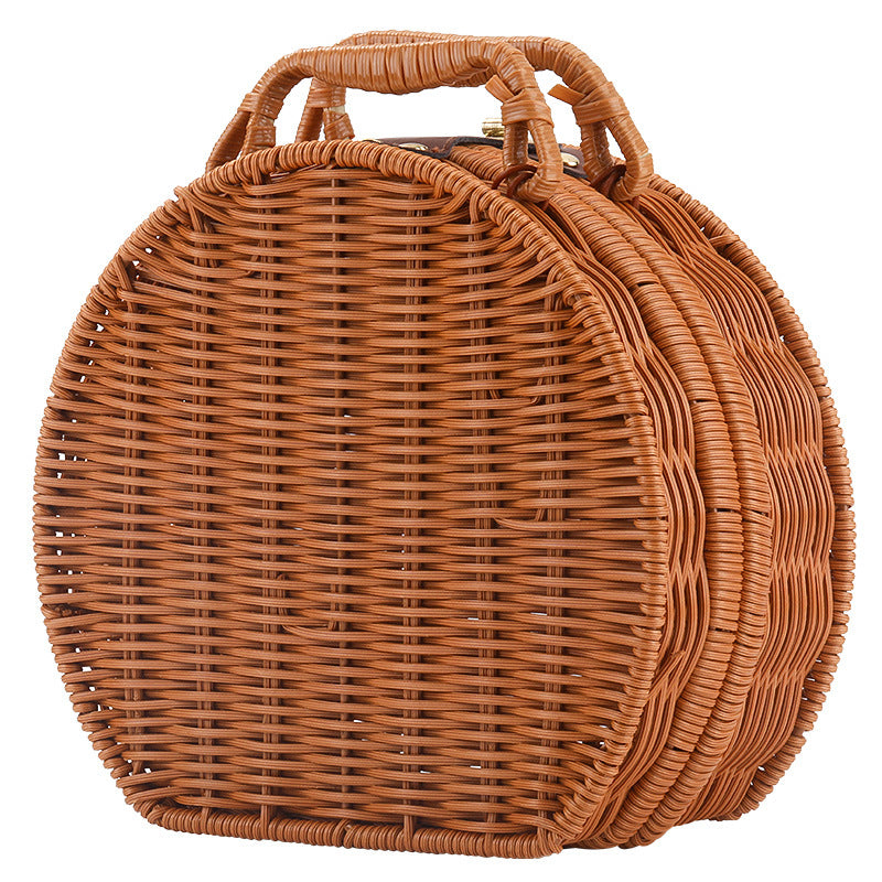 Women Round Wicker Handbag Kalsten
