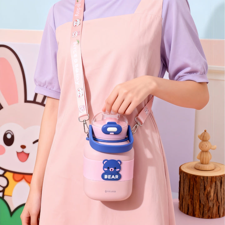 Ladies Insulated Drinking Bottle with Integrated Carry Strap and Animal Motif Kalsten