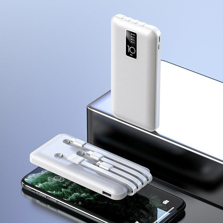 Portable power bank with integrated charging cables and digital charge level indicator Kalsten