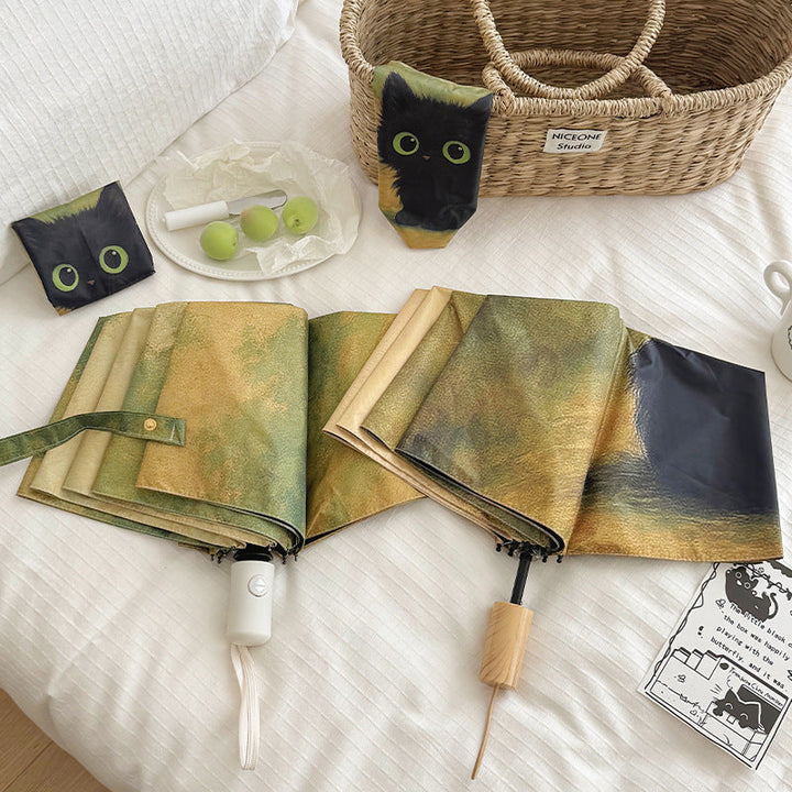 Women's Folding Umbrella with Creative Cat Design Kalsten