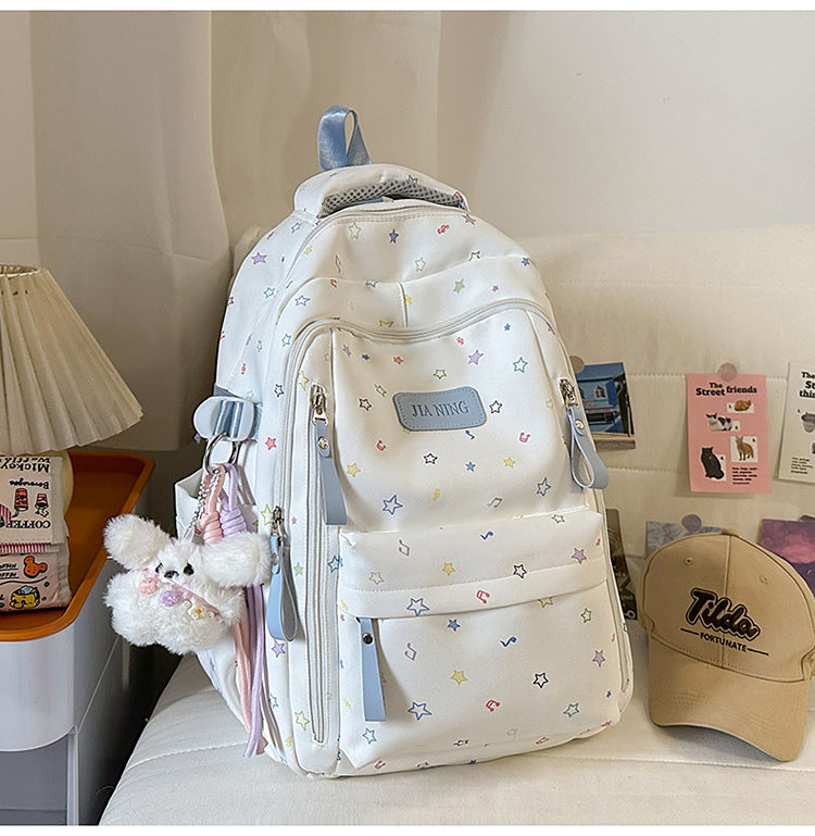 Multi-Pocket Star-Embellished School Backpack