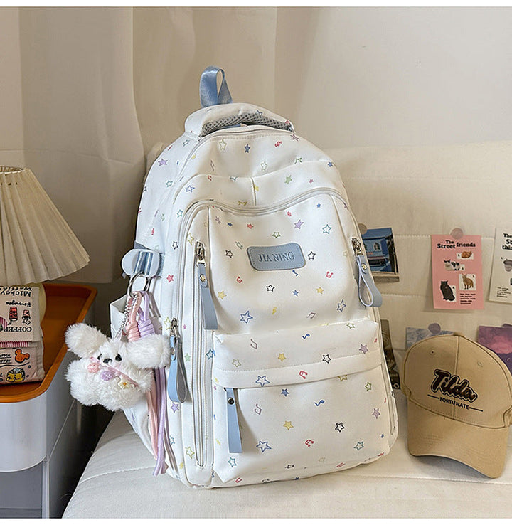Multi-Pocket Star-Embellished School Backpack