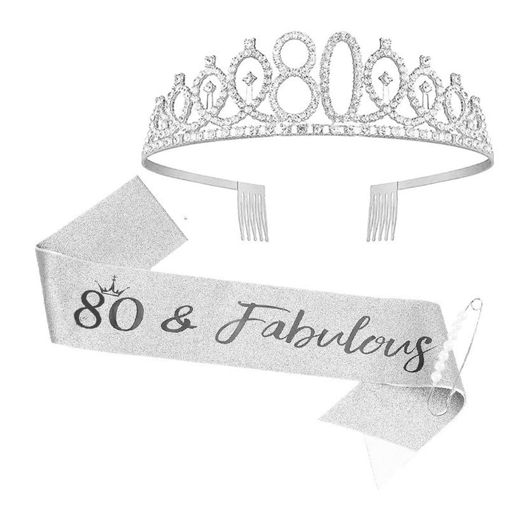 Ladies Sparkling Tiara with personalized 80th Birthday Inscription Kalsten