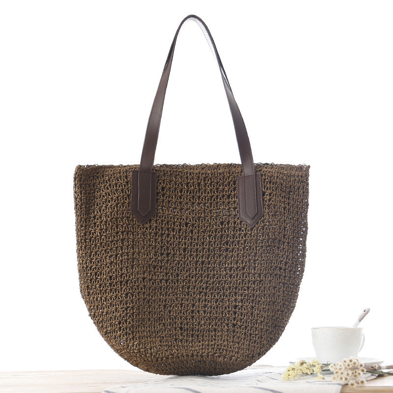 Handbag Made of Woven Natural Material with Sturdy Leather Handles Kalsten