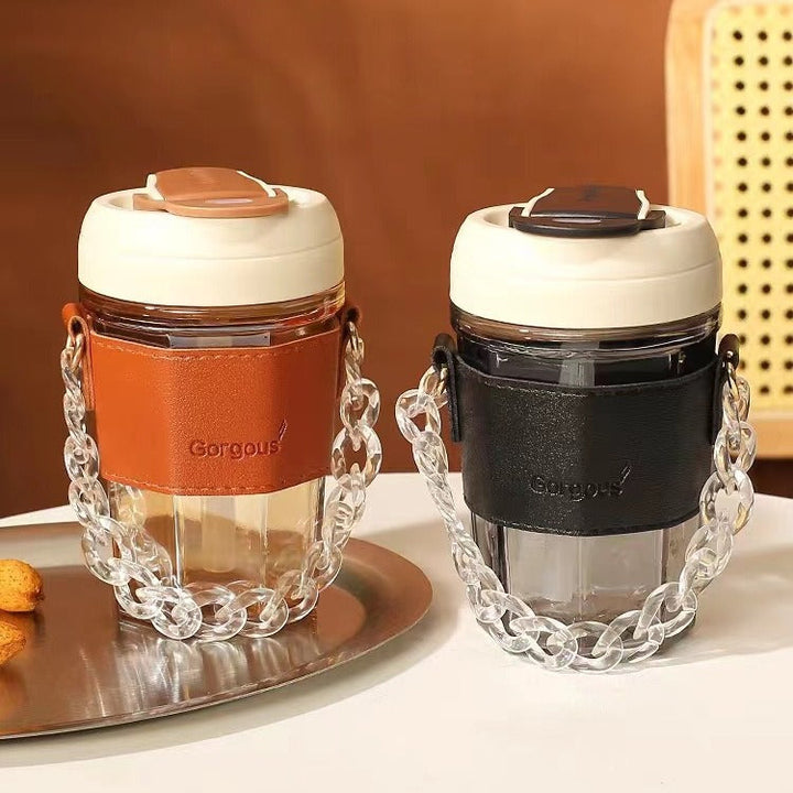 Ladies trendy glass cup with chain carrying strap Kalsten
