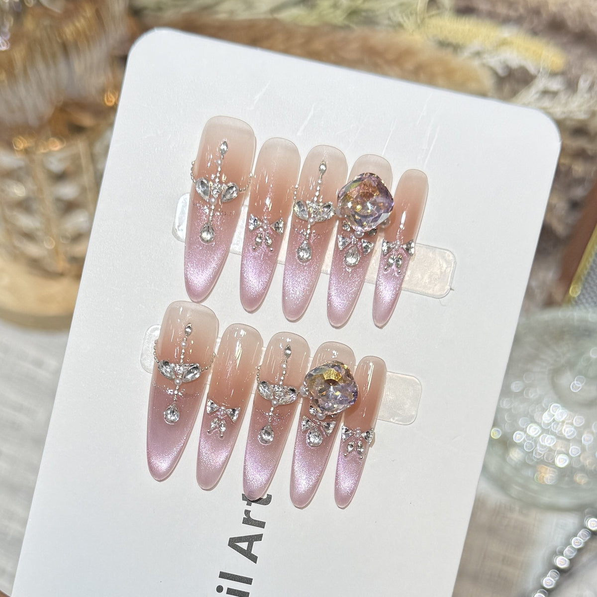 Decorative Rhinestone-Embellished Stiletto Press-On Nails Acalora