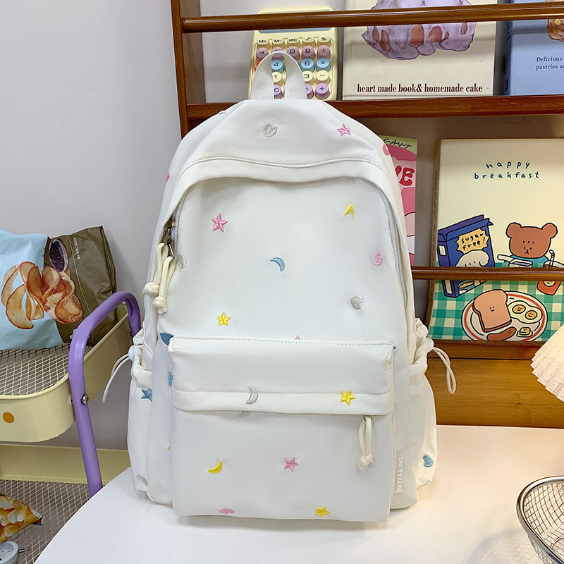 Embroidered Star and Moon Pattern School Backpack