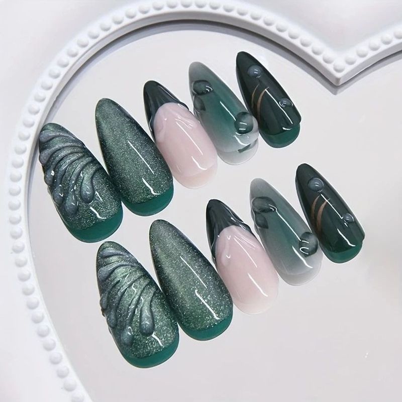 Acrylic nail set with elegant shine and 3D design accents Acalora