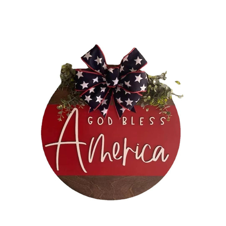 Unisex decorative wooden wall wreath with patriotic lettering Kalsten