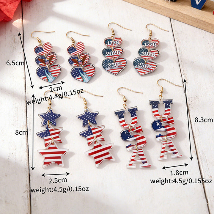 Ladies nan statement earrings with bow shape and American flag pendant Kalsten