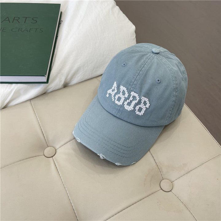 Women's Distressed Cotton Baseball Cap with Graphic Detailing Kalsten