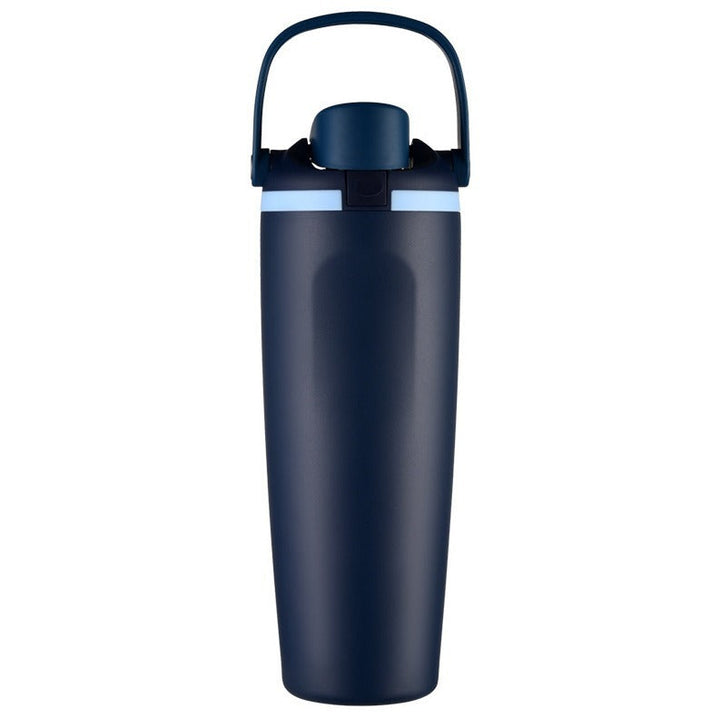 Unisex double-walled vacuum drinking bottle made of stainless steel with one-handed click closure and carrying handle Kalsten