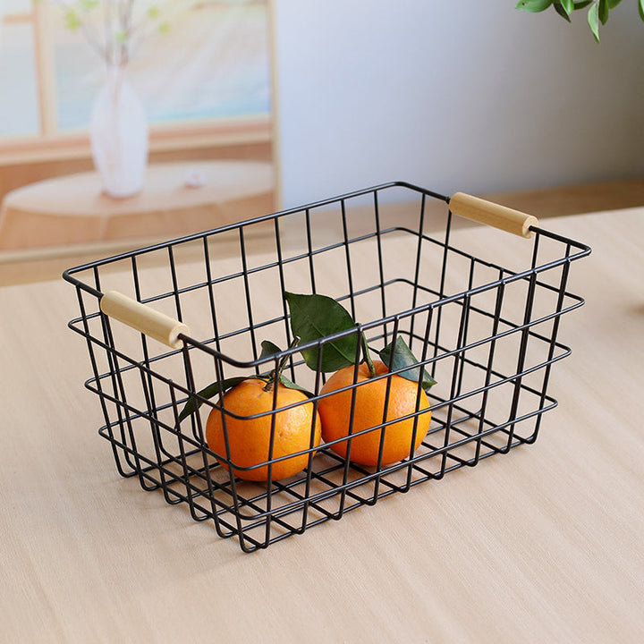 Unisex Wire Storage Basket with Ergonomic Wooden Handles Kalsten