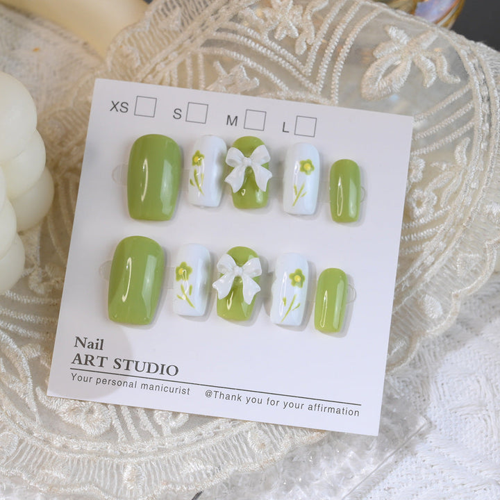 Decorative Press-On Nail Set with Floral Bow Design Kalsten