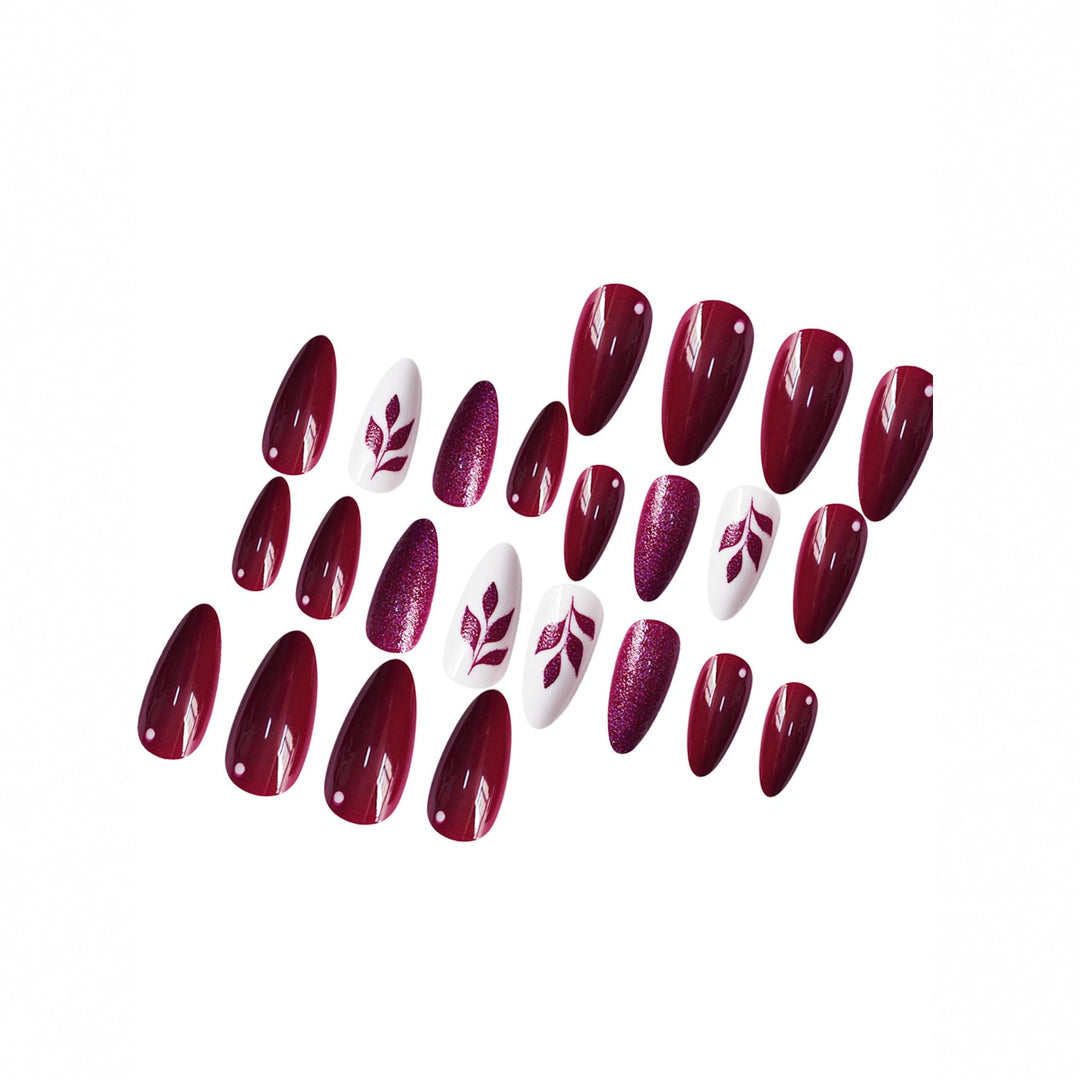 Artistic Press-On Nail Art Set with Glittery Leaf Design Kalsten