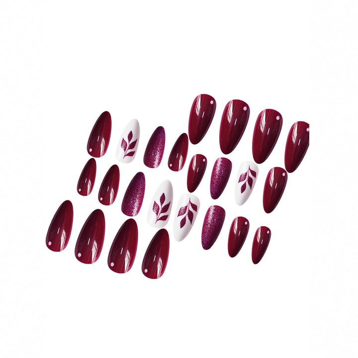 Artistic Press-On Nail Art Set with Glittery Leaf Design Kalsten