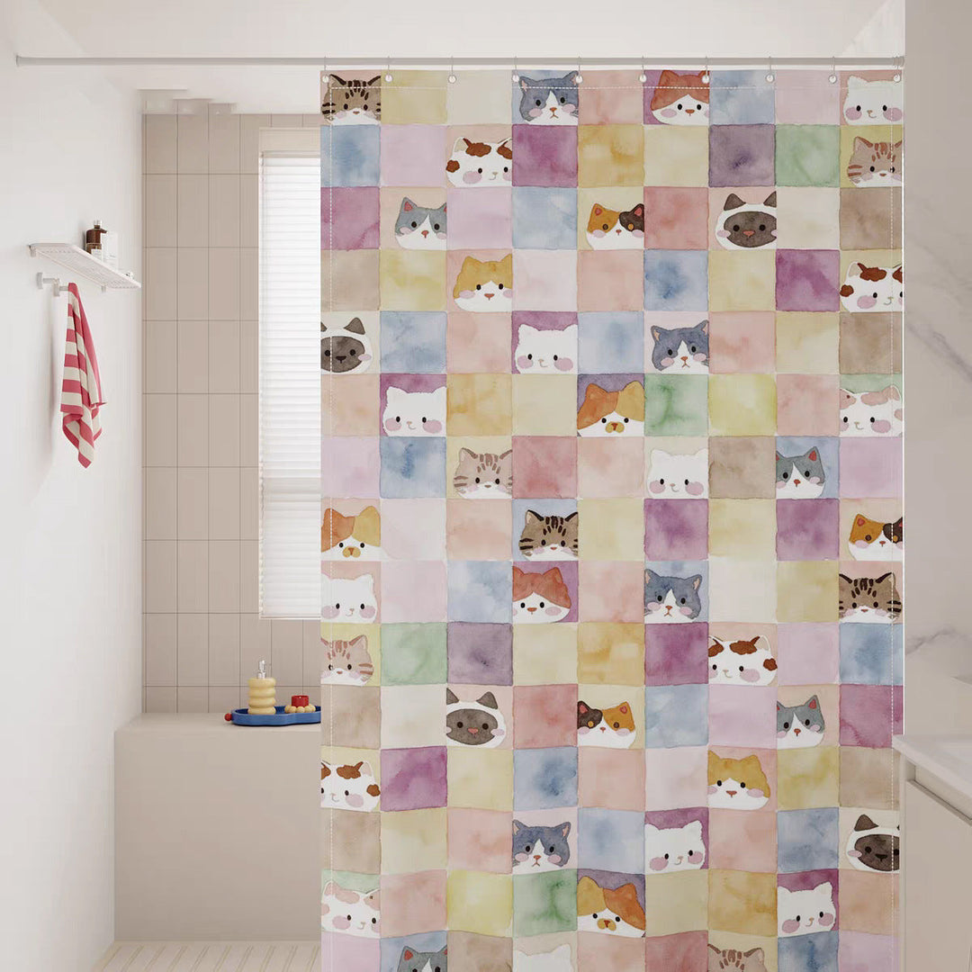 Watercolor Cat Print Shower Curtain Kalsten